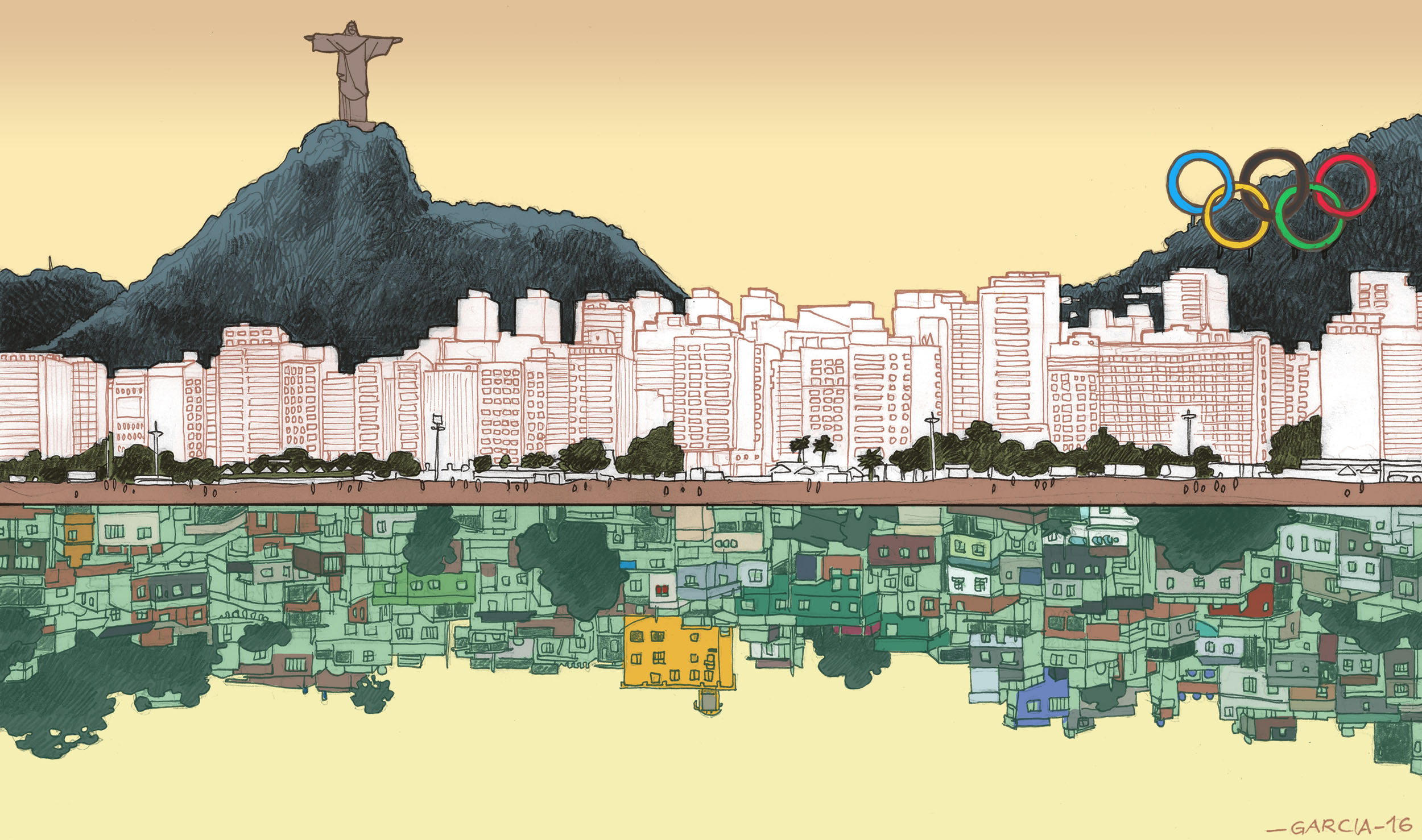 Daniel Garcia Art Illustration Accent Rio 2016 Olympics Brazil Weath Inequality Corruption Favelas 01
